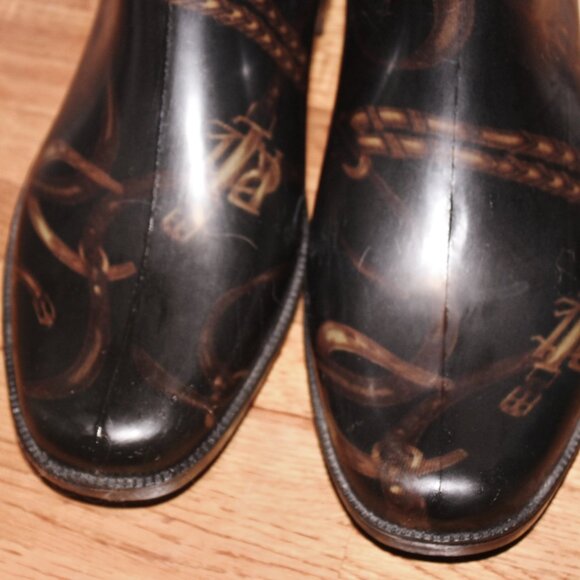 $195 Like New Ralph Lauren Buckle Top Logo Equestrian Rubber Boots - Picture 4 of 10